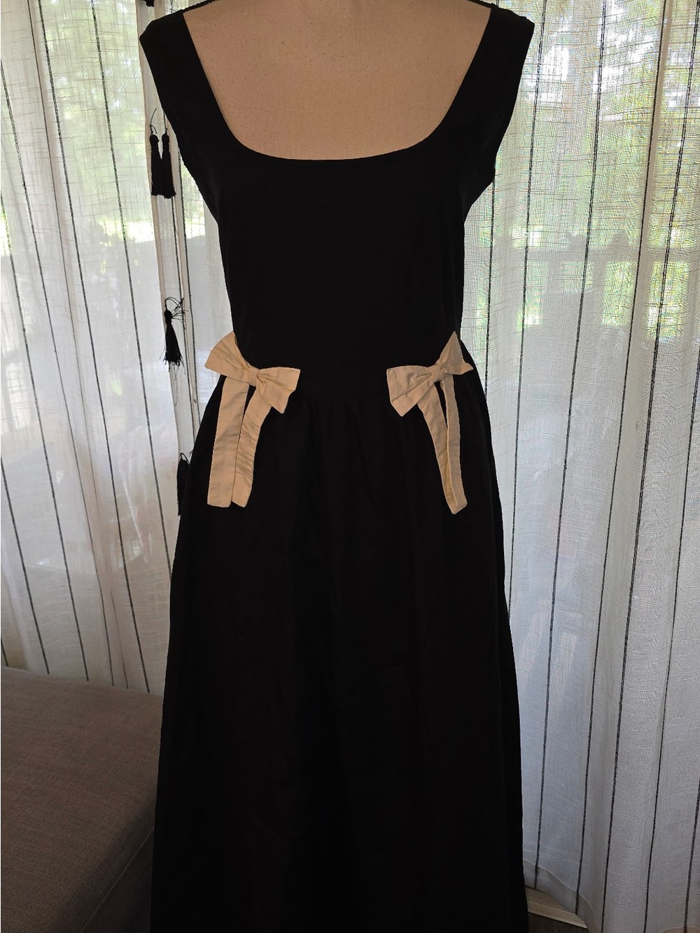 Black Maxi Dress with Cream Bow Accents